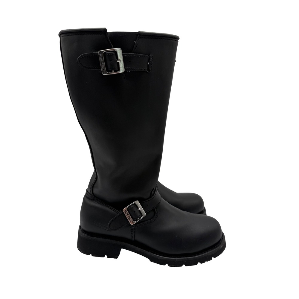 Ride Tecs 1443 Zip Engineer Boots SZ 12 Mens Black Excellent Leather Buckle Side